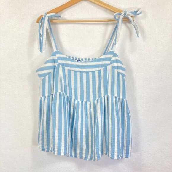 Old Navy Tie-Shoulder Striped Smocked Babydoll Cami Tank Top Blue And White L - Picture 3 of 6